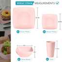 Teivio 16-piece Plastic Wheat Straw Square Dinnerware Set for 4, Unbreakable Dinner Plates, Salad Plates, Snack Bowls, Tumblers 13.5 oz, Dishwasher Safe, Kitchen Dinning RV Essentials, Pink