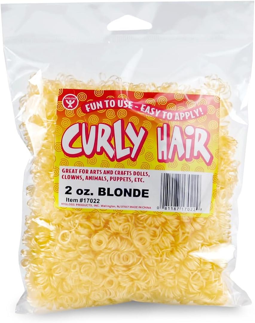 Hygloss 2 oz Curly Doll Hair For Crafts Blonde- Premium Synthetic Hair for Doll Making, Puppets, and Arts & Crafts Projects Easy Application, 4 Colors (2 Ounce (Pack of 1))