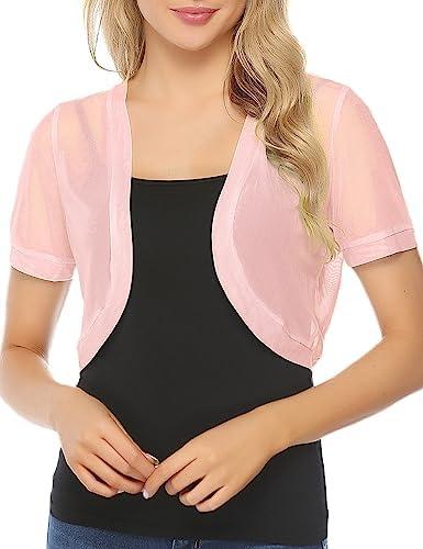Aiboria Women Shrug Open Front Mesh Cropped Bolero Short Sleeve Sheer Cardigan Size M