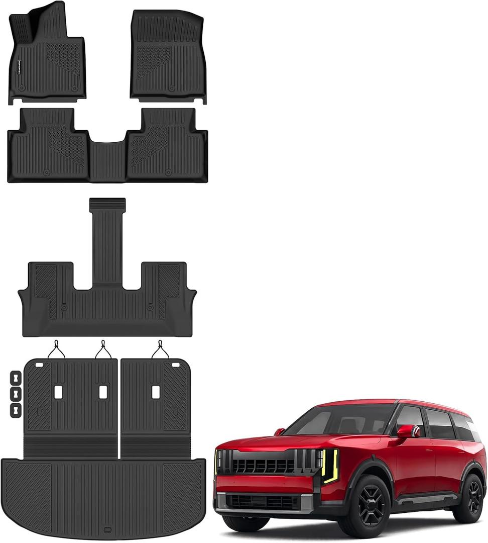 Floor Mats for 2027 Kia Telluride Gas 7/8 Seats Upgrade Trunk Mat with Backrest Mat All Weather TPE Floor Liners Fit for Kia Telluride Odorless Anti-Slip Full Set Car Accessories (Not Fit Hybrid)