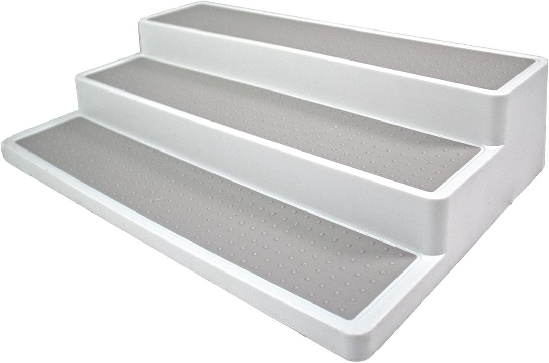 5 STAR SUPER DEALS Non Slip 3 Tier Spice Rack Step Shelf Organizer - White - For Kitchen, Refrigerator, Pantry, Cabinet, Cupboards, Countertops & More (Rectangle)