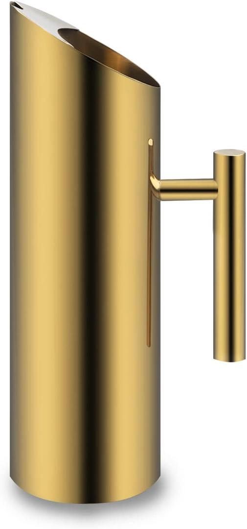 Stainless Steel Water Pitcher 53oz Coffee Milk Carafe Frothing Cup Pitcher Jug with Handle Gold Copper Beverage Plated Modern Drink Carafe for Home Restaurant bar