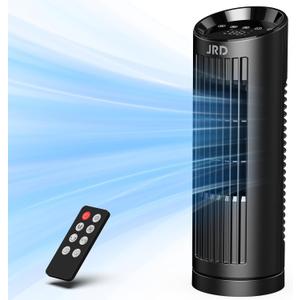 JRD 13'' Tower Fan for Bedroom, Quiet Cooling Desk Fan with Remote, 80 Oscillating, 3 Speed, 4 Mode, 12h Timer, Digital Touch Screen, Portable, Safe Bladeless Table Fan for Home Desktop Office (Black)