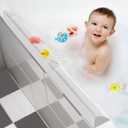 Splash Guard for Bathtub, 3.8" x 3.6" Silicone Bath Tub Splash Guard with 6 Suction Cups, Bathtub SplashGuard Play Shelf Area for Kids with 3Drainage Slope for Faster Drying - 2 Packs White