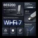 TP-Link BE6200 Tri-Band Wi-Fi 7 Wireless USB 3.0 Adapter Archer TBE401UH | WiFi Adapter for Desktop PC | Supports Windows 11,10 | 2 x High Gain Antennas | 6GHz, 4K-QAM, 160MHz, WPA3 | Secure by Design
