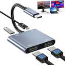 Denlane USB C to Dual HDMI Adapter 4K@60Hz, Type C Hdmi Splitter for Dual Monitors with USB 3.0, 100W Fast Charging, USB Hub with 2-HDMI Extended Display for MacBook, USB-C Laptop for Dell for Lenovo