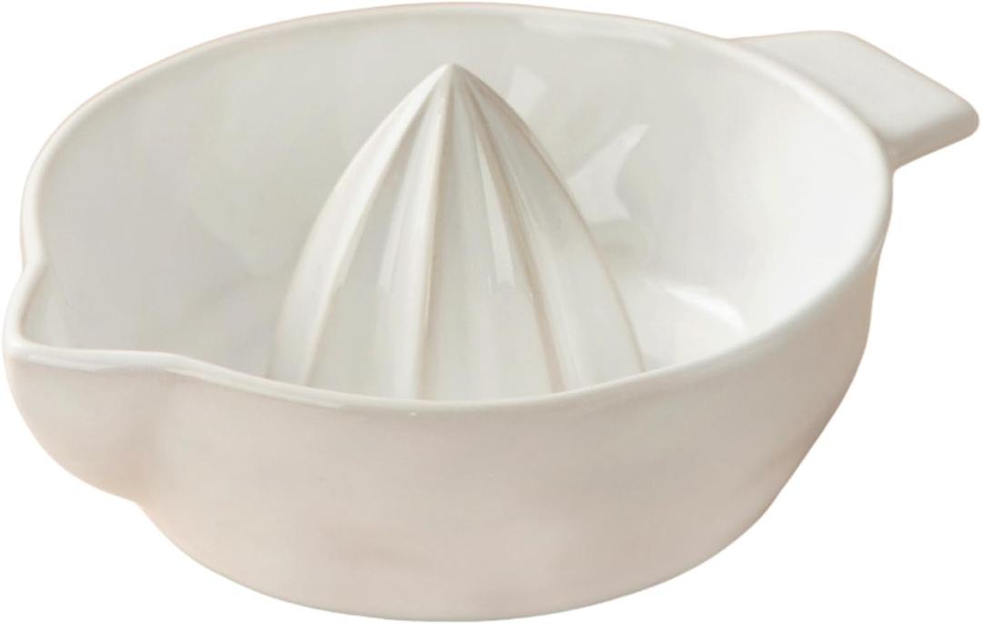 Ceramic Lemon Juicer Reamer Manual Citrus Lime Hand Squeezer Bowl with Handle and Pour Spout, Handheld, Easy to Use and Clean (White)