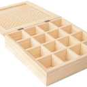 Unfinished Wooden Box with 8 Compartments for Crafts, Organizing, Storage and DIY, Unpainted Wooden Storage Box 13" x 13" x 3" in (16 Compartments)