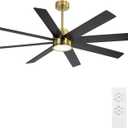 WINGBO 72" Large DC Ceiling Fans with Lights and Remote, 3 Downrods, 8 Plywood Blades, 6-Speeds Reversible DC Motor, 3CCT, Indoor Ceiling Fan for Bedroom Living Room Patio, Brass and Black