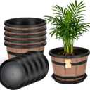 Whiskey Barrel Planters 12 Inch, 5 Pack Plastic Pots with Wood Design
