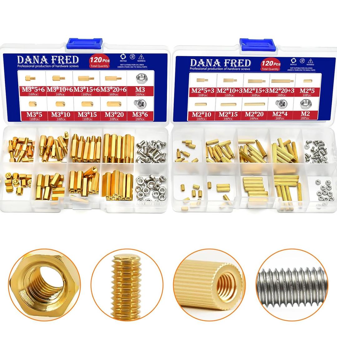 M2 M3 Hex Brass Standoff Spacers Nuts Screws Kit,240pcs M2M3 Male Female Metric Thread Mount Spacer Screw Nut Bolt Motherboard Spacer for DIY Computer Build, Electronic Projects, Circuit Board (M2 M3 Brass Standoff Kit)