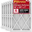 Filtrete 16x25x1 AC Furnace Air Filter, MERV 11, MPR 1000, Micro Allergen Defense, 3-Month Pleated 1-Inch Electrostatic Air Cleaning Filter, 6 Pack (Actual Size 15.69 x 24.69 x 0.81 in)