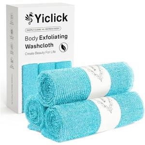 Yiclick Exfoliating Washcloth Towel- Exfoliating Body Scrubber Exfoliator, Back Scrubber for Shower Bath, Exfoliate Rags Wash Cloths, Loofah Lufa Sponge, Body Scrub & Exfoliation Women Men (Blue)