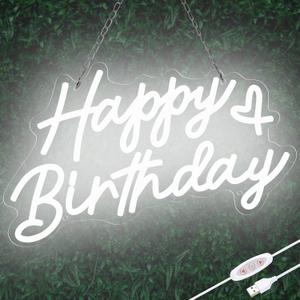 Happy Birthday Neon Sign for Party and Wall Decor,15 * 9 inch White Led Neon Light Signs with USB and Dimmer Switch,Happy Birthday Sign for Backdrop