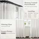 Unique Extra Long Pinch Pleat 105 Inch Office Curtains Panels 2 Set, Beige White Memory Shape Semi Sheer Flax Linen Floor to Ceiling Curtain Privacy Light Filtering Elegant Window Drapes for Classroom