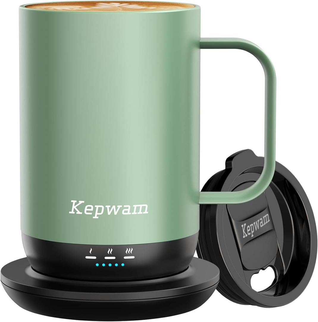 Kepwam Self-Heating Coffee Mug T1, 16oz Rechargeable Heated Coffee Mug, Smart Coffee Warmer Mug with App-Controlled,Advanced Temperature-Controlled Heating Coffee Gifts for Women Men Coffee Lover (Sage Green)