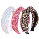 Headbands for Girls, 3 Pack Sequin Knotted Headband for Women Set Cute Glitter Girl Headbands Black White Pink Knot Headband Sparkly Hairband Head Bands Hair Accessories for Girls Toddler