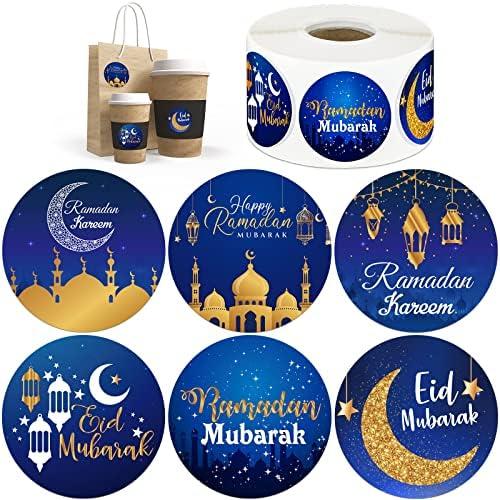 600 Pieces Ramadan Stickers Eid Mubarak Stickers Ramadan Kareem Stickers Ramadan Kareem Labels for Eid Party Decorations Ramadan Party Supplies (Blue, Gold, Vivid Style)