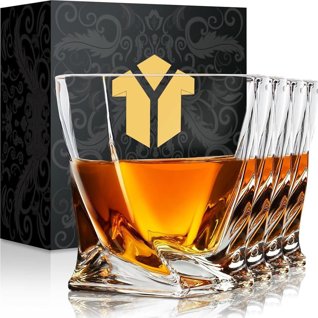 Old Fashioned Whiskey Glasses 10 OZ Rocks Glasses Set of 4, Gift Box - Barware For Bourbon, Scotch, Rum glasses for Men Women