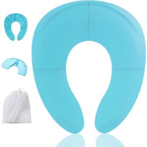 Funbliss Foldable Travel Potty Seat for Toddlers - Portable Folding Toilet Training Seat for Toddlers with Safety Suction Cups, Includes Storage Bag - Essential for On-the-Go Potty Training,Blue