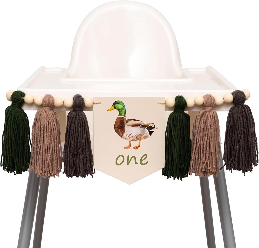 One Lucky Duck Highchair Banner - Mallard Duck 1st Birthday High Chair Banner, Duck Hunting First Birthday Decoration for Party, Anniversary, Cake Smash, Photo Prop. 