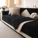 Soft Plush Faux Fur Couch Cover, Fluffy Non Slip Sectional Sofa Covers for 3 Cushion Couch, Furniture Protector Sofa Slipcover(1 PCS 36"x82" Black)
