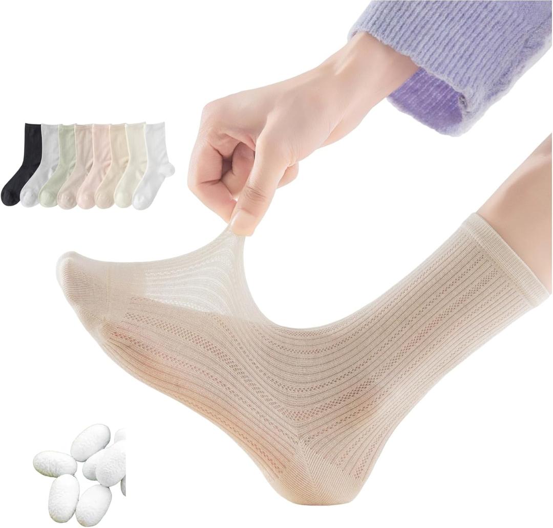Premium Mulberry Silk Mesh Socks for Women - Breathable, Lightweight, Crew, Soft Summer Wear, Girls, Quiet Luxury