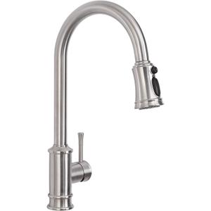 Brushed Nickel Kitchen Faucet with Pull Down Sprayer, Vintage 3 Mode Sprayer Kitchen Sink Faucet for Praticial Use, Antique Farmhouse Style, Deck Mount