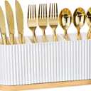 HouseJoy Countertop Silverware Holder, Silverware Caddy Organizer Holder for Forks, Spoons, Knives, Cutlery Caddy with 3 Compartments, Kitchen Utensil Holder for Party, Countertop (White)