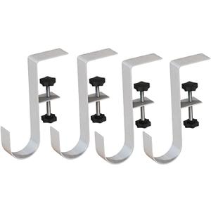 4pcs Desk Hooks, Under Shelf Table Storage Hooks Clip-On Desktop Accessory for Organizing Book Bags and Desktop Miscellaneous Items (White)