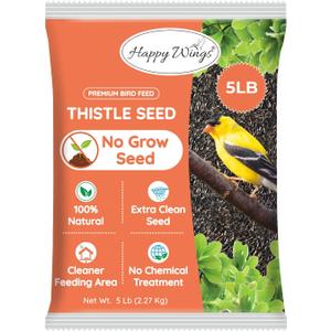 Happy Wings 5LB Thistle Seed Bird Food, 100% Natural, Extra Clean, No Grow
