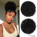 100% Human Hair Afro Puff Drawstring Ponytail for African Black Women GirlsAfro Kinky Curly Bun Extension Kinky Curly Short Extensions Hairpieces - 1B Natural Black Large Size - 1 PIECES