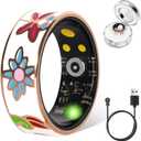 Smart Ring for Women & Men, Fitness Tracker with Heart Rate, SpO2, Blood Pressure & Sleep Monitoring, IP68 Waterproof, Long Battery Life, No Monthly Fees, for iPhone Android (9#&Floral) (Gold)