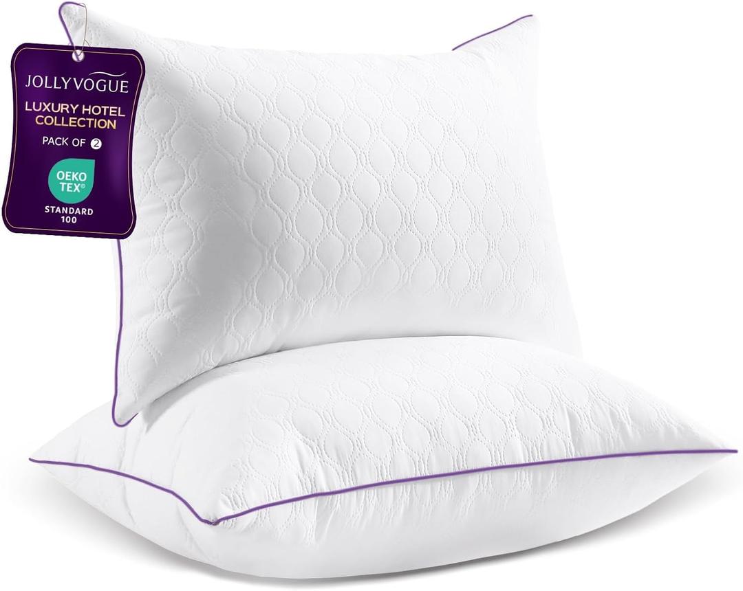 JOLLYVOGUE Pillows Standard/Full Size Set of 2, Bed Pillow for Side, Back, and Stomach Sleepers, Down Alternative Filled Pillows, Luxury Hotel Quality and Machine Washable, 26" x 17", 2 Pack