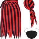Phnydreg Pirate Costume for Women - Renaissance Outfit With Striped Skirt, Headscarf, Hat, and Eye Patch