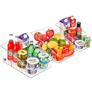 Sorbus Fridge Organizer on Wheels - Rolling Fridge Organizers and Storage Clear Design with Dividers & Handles for Kitchen Organization and Storage - Refrigerator Organizer Bins & Pantry Storage Bins (Curved Top)