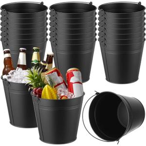 24 Pcs Metal Beer Bucket Bulk Ice Bucket Ice Pails with Handle Champagne Soda Party Beverage Chiller for Summer Picnic Pool Wedding Party Supplies Wine Champagne Bar (7.1 x 6.5 x 5.1",Black)