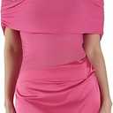 Zeflows Womens Off Shoulder Mesh Sheer See Through Bodycon Dresses Cutout Ruched Satin Sexy Y2k Beach Clubwear Dresses, Hot Pink-S