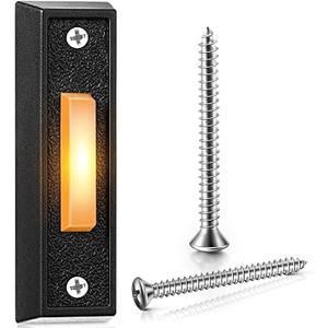 1 Piece Lighted Doorbell Button, Wired Doorbell Push Button, Replacement Wall Mounted Garage Door Bell with LED Light Compatible with Most Wire Chimes, Transformer (Black,Warm Light)