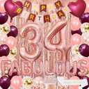 34TH Birthday Decorations Supplies, Burgundy And Pink Happy Birthday Paper Banner Sash Cake Topper Latex Glass Balloons Foil Number 34 Balloons Foil Curtains 16INCH Rose Gold