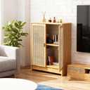 Jueraori WiFi Router Storage Cabinet with Adjustable Shelves, 2-Tier Bamboo Rattan Standing Modem Organizer Box for Home & Office, No Back Panel, 27.6" x 19.7" x 9.8"