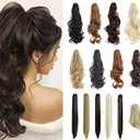 FELENDY Ponytail Extension Claw 18" 20" Curly Wavy Straight Clip in Hairpiece One Piece A Jaw Long Pony Tails for Women Ash Blonde Mix Ginger Brown