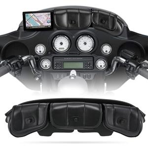 KATUR Motorcycle Windshield Bag Pouch PU Leather with Magnetic Closures Compatible with Harley Touring Street Glide Electra Glide Windshield Bags 1996-2013, 22.24" x 4.92"