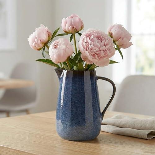 Blue Ceramic Pitcher Vase, Water Pitchers with Handle,For Modern Rustic Farmhouse Vase Home Decor,Cute Small Ceramic Vases,Entrance Decoration and Centerpieces for Dining Table Decor (Blue)