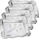 4 Pack 16.3" x 11.4" Large Silver Serving Trays for Dessert Table Stainless Steel Silver Platters Floral Engraved Mirror Serving Platters for Wedding, Cookies, Desserts, Party Food Display