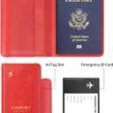 Stouchi AirTag Passport Holder, Simple Passport Holder with Airtag Slot, RFID Passport Wallet Cover for Women, Family Leather Passport Protector Case, Anti-Lost Travel Accessories, Red