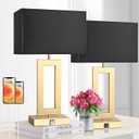 22'' Black&Gold Lamps for Bedrooms Set of 2, Touch Control Table Lamps with USB Ports, 3-Way Dimmable Bedside Nightstand Lamps, Modern Table Lamps for Living Room End Table, LED Bulbs Included