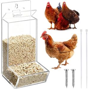 Hushee 1 Pack Acrylic Oyster Shell and Grit Feeder for Chickens, Clear Automatic Chickens Feeder with Lid Chicken Coop Accessories Multiple Installation Methods for Hens Chicks Cages Wall Pillar
