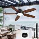 52 Inch Wet Rated Outdoor Ceiling Fan with Lights and Remote,IP65 Hanging Gazebo Fan with 3CCT 6-Speed DC Motor,Brown Waterproof Plug in Ceiling Fan with Cord for Patios Porch Pergola Pavilion