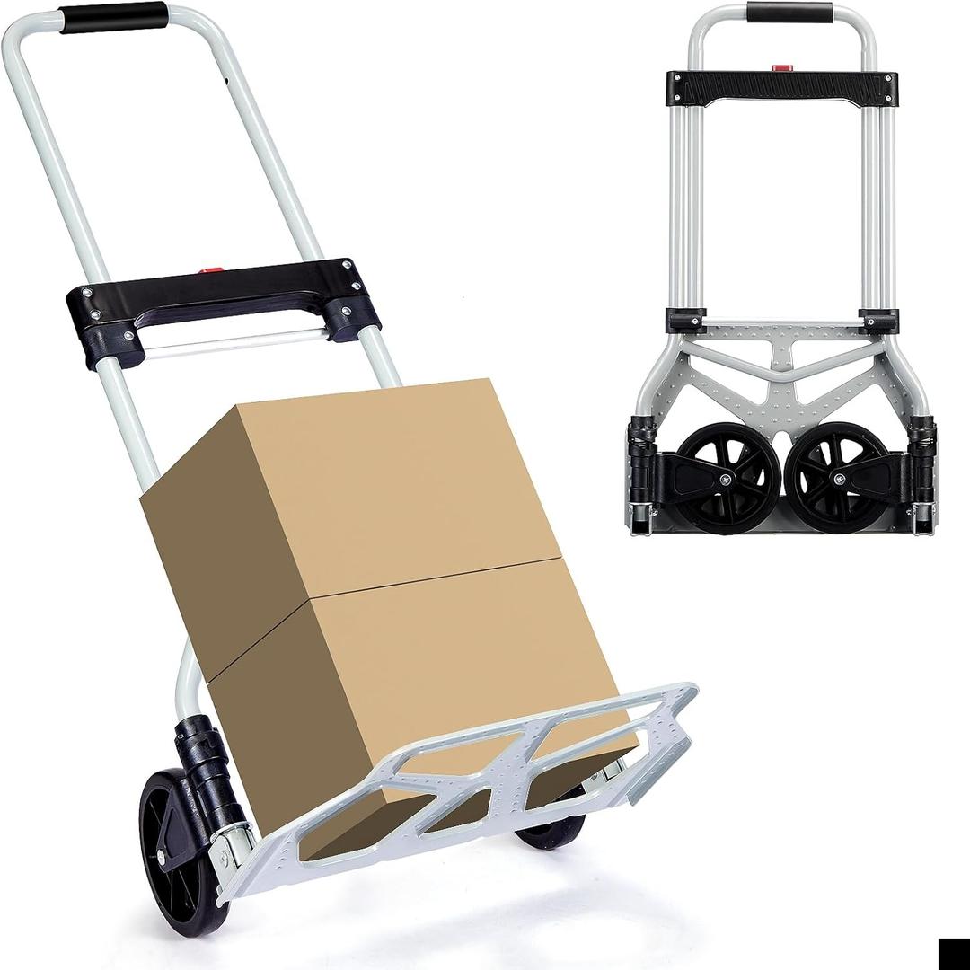 Folding Hand Truck Dolly Cart Portable Foldable Aluminum Luggage Cart Trolley Cart Black Load 260 lbs, with Black Bungee Cord, Telescoping Handle,Solid Aluminium Wheel suspensions, Double Bearings (260lbs)
